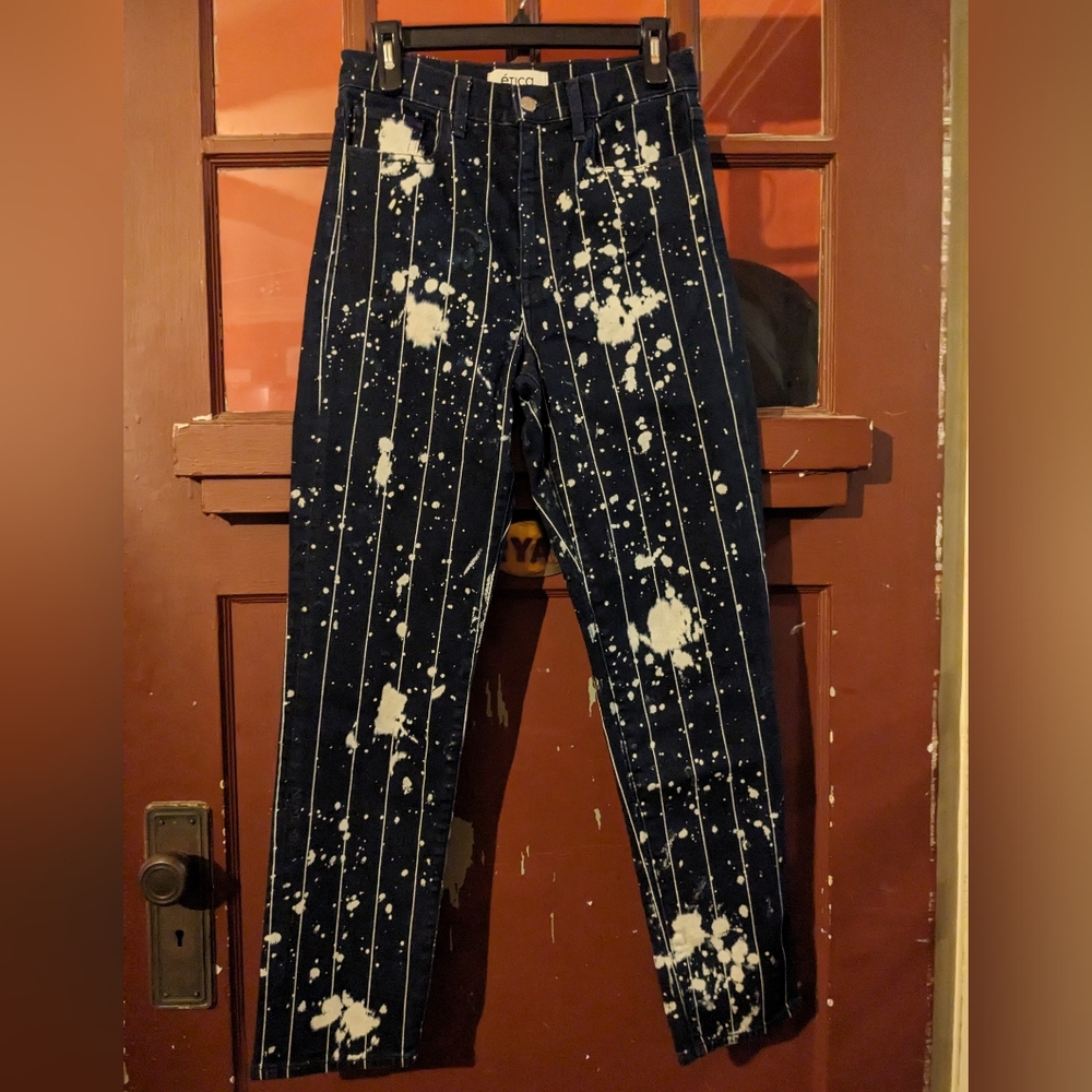 Ética 'Finn Deep Stripe' pinstripe bleach splatter jeans